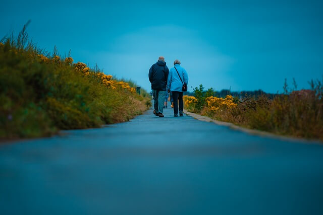 an old couple holding hands.