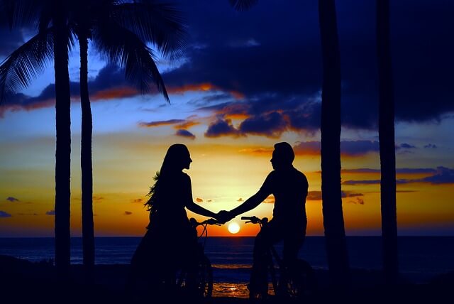 holding hands to a sunset.