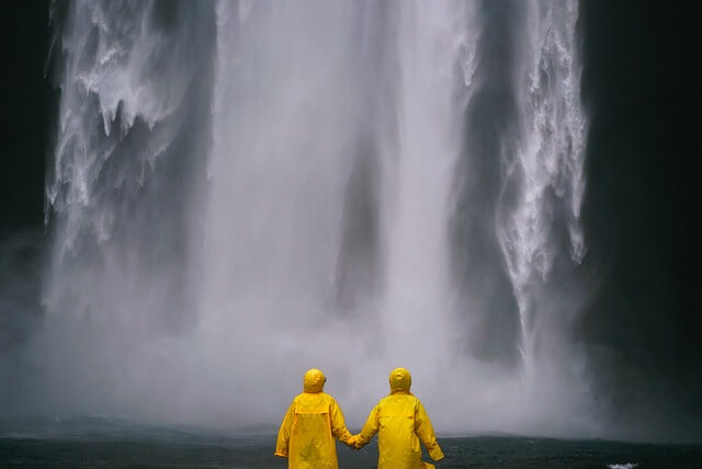 couple watching a waterfall