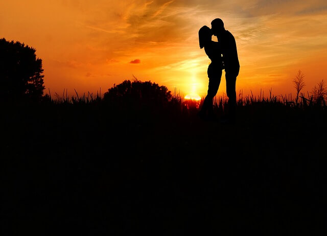 kissing in a field